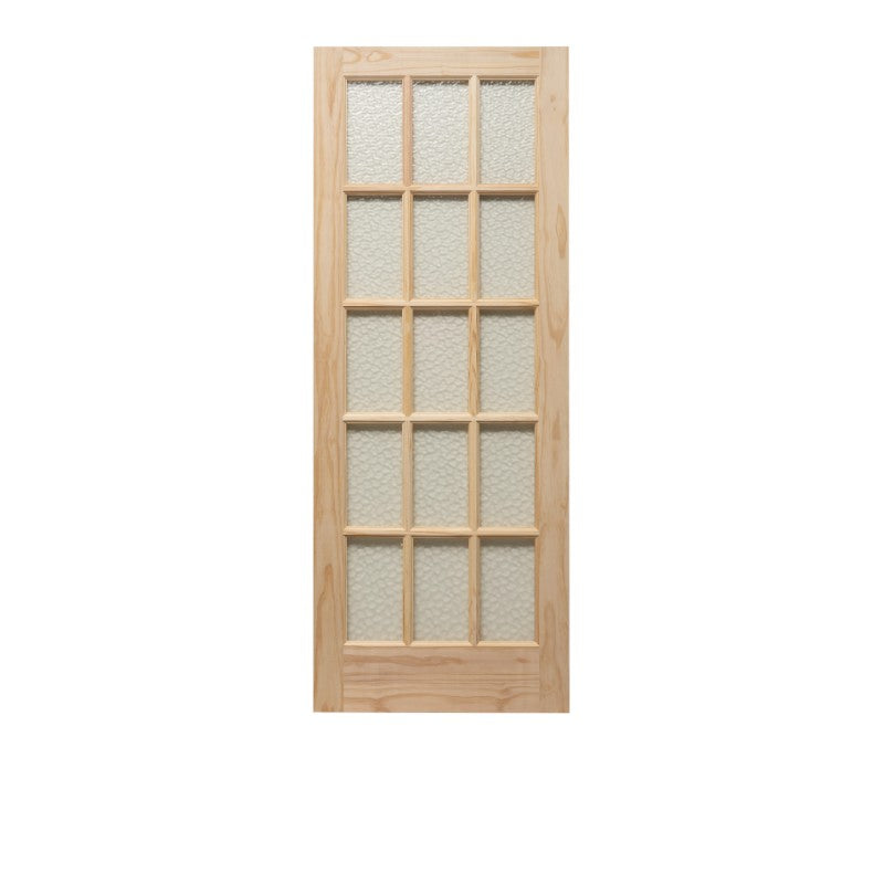 Knotty Pine Unfinished Internal Door - 15 Obscured Glazed Light Panels - All Sizes