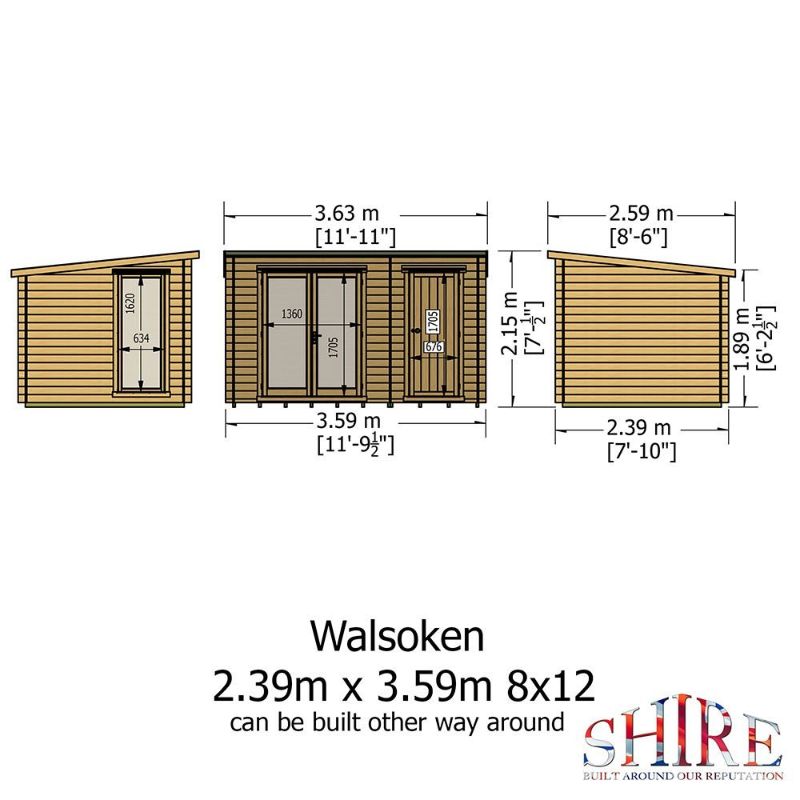 Walsoken Log Cabin inc Side Shed - 8ft x 12ft