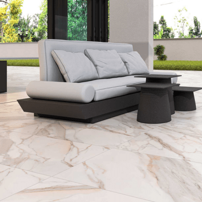 Calacatta Alfresco Marble Effect Outdoor Porcelain Paving Tile - 1200mm x 600mm - Gold - Spectrum