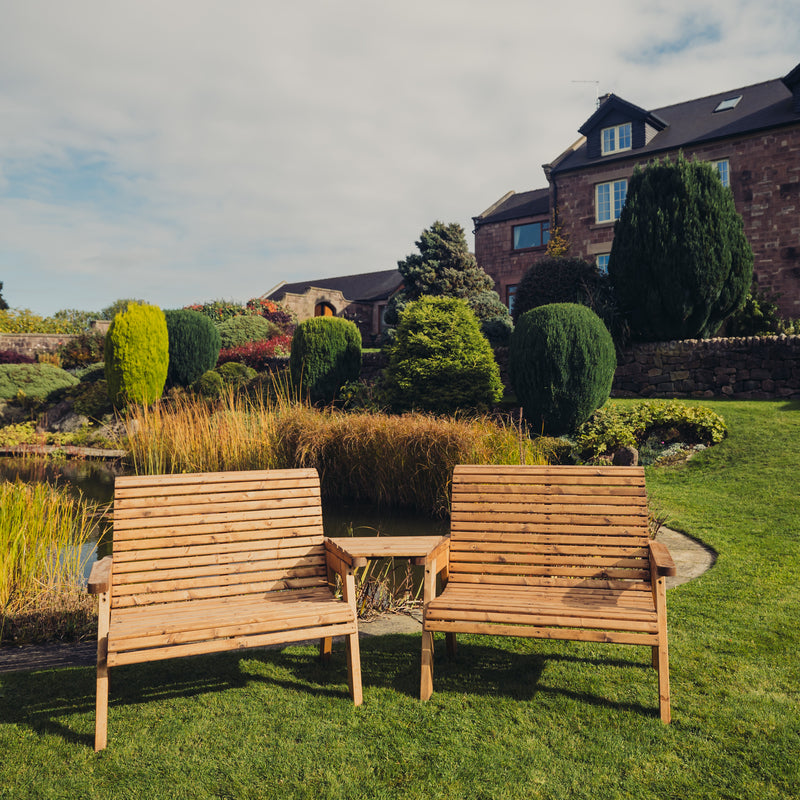 Churnet Valley 4 Seat Set (2 x 2 Seat Benches) Angled Tray