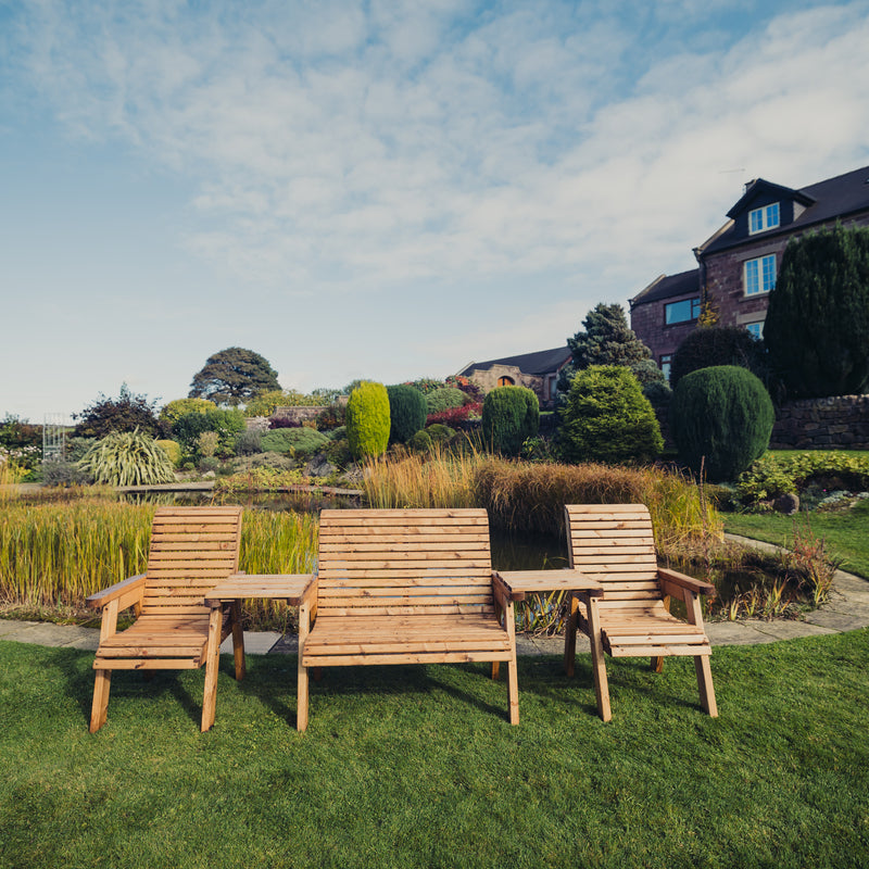 Churnet Valley 4 Seat Set (1 x 2 Seat Bench and 2 Chairs) Straight Tray