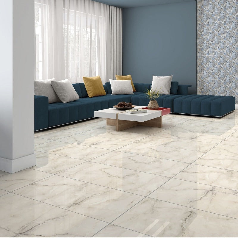 Alfa Onyx Effect Porcelain Tiles 1200x600mm Gloss White