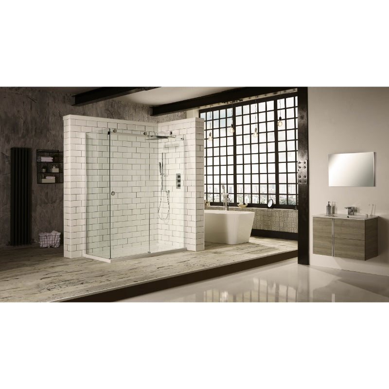 Aquaglass Sphere Sliding Shower Door w/ Chrome Cut-Out Handle - All Sizes