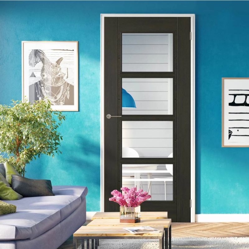 LPD Vancouver Smoked Oak 4L Pre-Finished Glazed Internal Door - 78in x 30in x 35mm (1981 x 762mm)