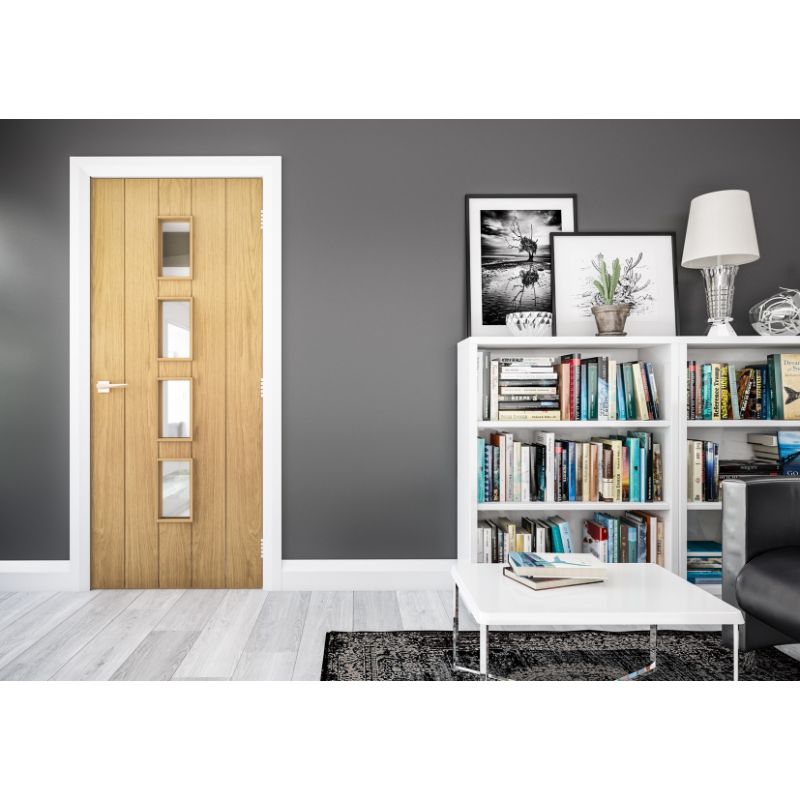 Deanta Galway Oak Internal Fire Door Unfinished Glazed - 78in x 24in (1981 x 610mm)