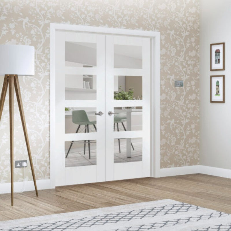 XL Joinery Shaker Internal White Rebated Door Pair with Clear Glass- 1981 x 1220 x 40mm (48")