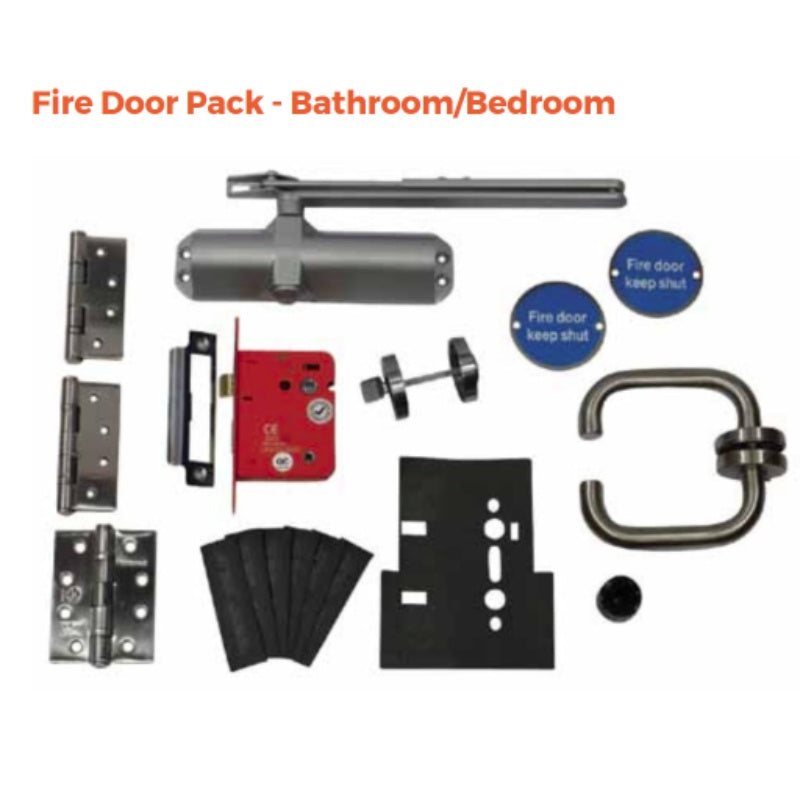 Sparka Satin Stainless Steel Fire Door Pack with Intumescent Lock Protection - All Lock Type