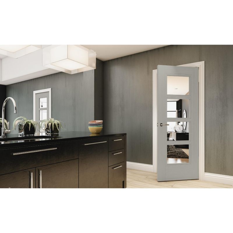 Deanta Montreal Internal Fire Door Light Grey Ash Glazed - 78in x 27in (1981 x 686mm)