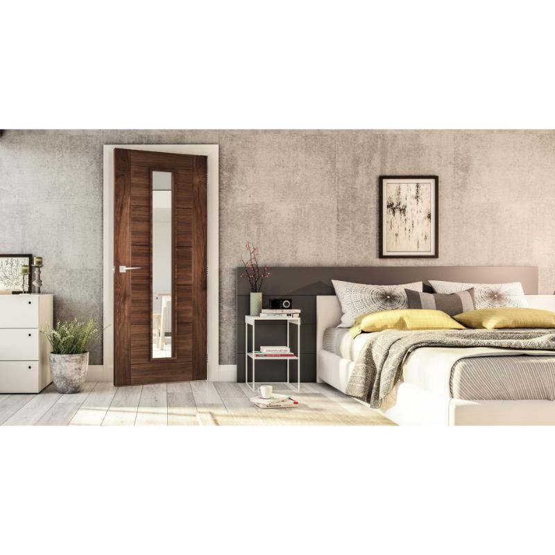 Deanta Seville Walnut Internal Door Glazed Prefinished - 78in x 30in (1981 x 762mm)
