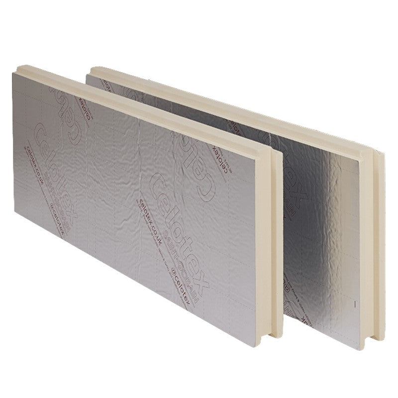 Celotex Thermaclass Cavity Wall insulation board, 1190mm x 450mm, with a 90mm thickness and silver reflective foil surface.