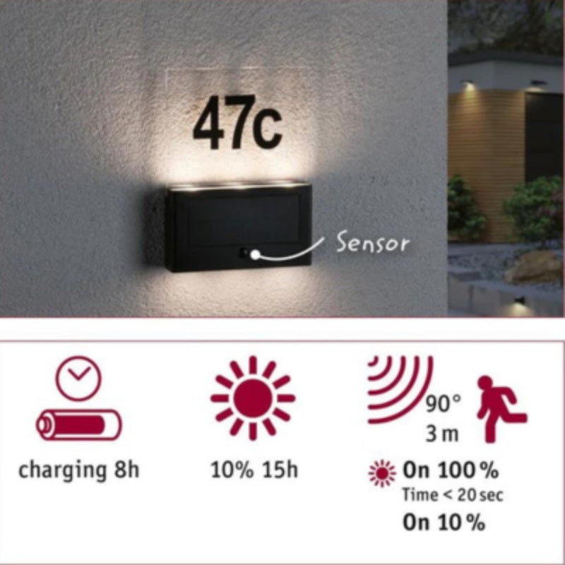 Outdoor Solar House Number Neda IP44 3000K PIR