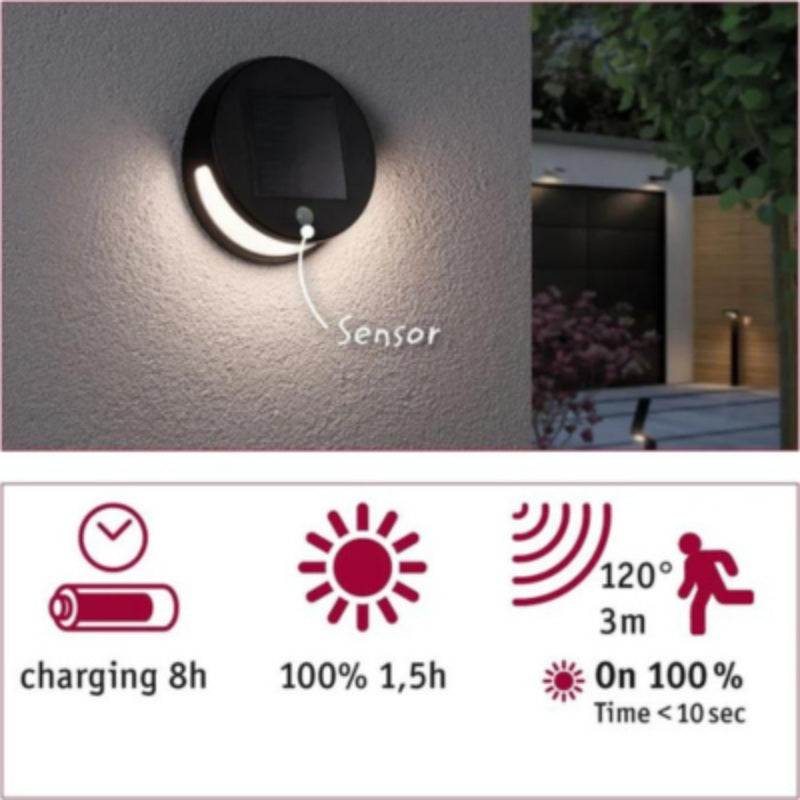 Outdoor Solar Wall Luminaire Helena IP44 3000K 300lm Motion Sensor