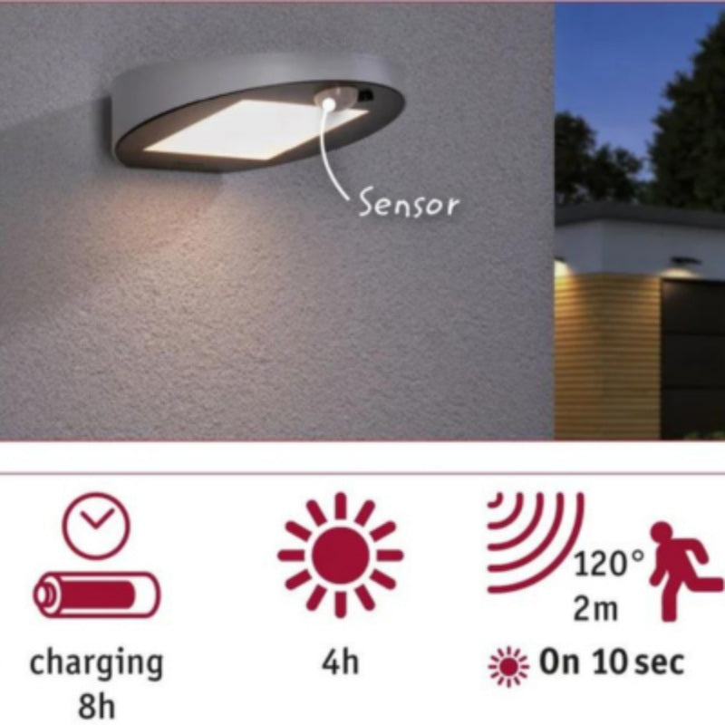Outdoor Solar Wall Luminaire Ryse IP44 3000K 145lm Motion Sensor - White