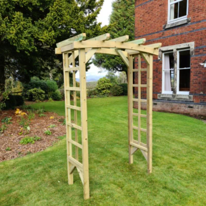Natural wood 4ft ivy arch by Churnet Valley, featuring a ladder design, perfect for garden pathways.