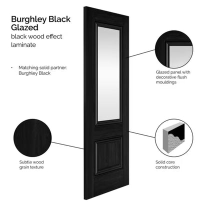 JB Kind Burghley Black Laminate Glazed Internal Door - All Sizes