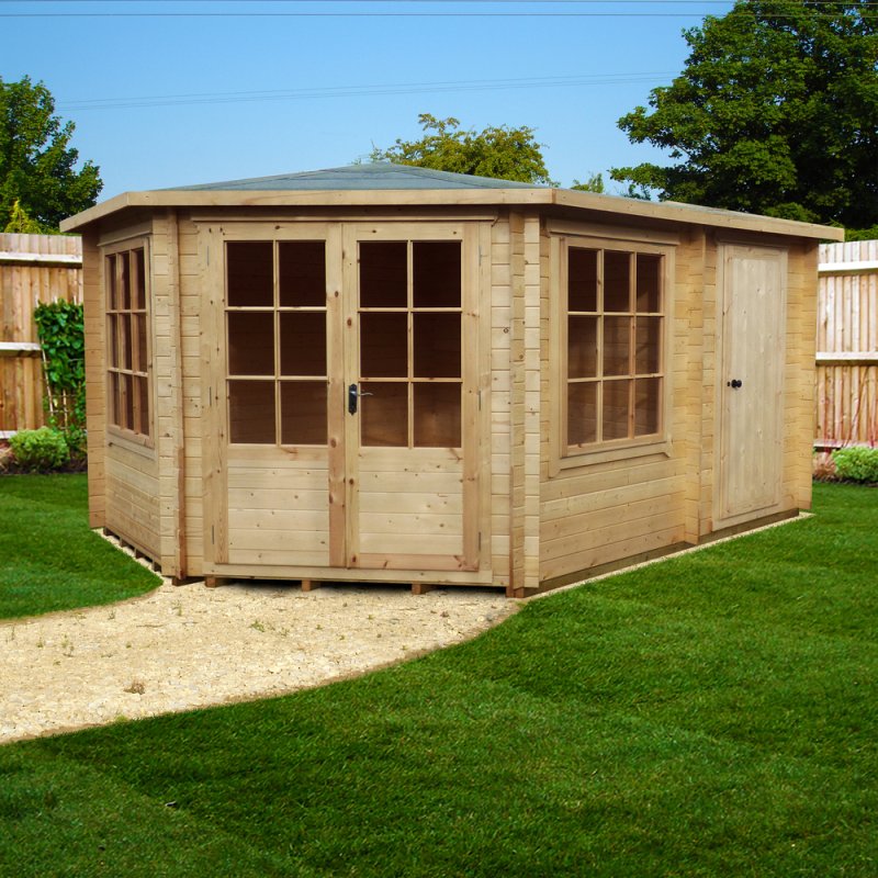 Shire Rowney Corner Log Cabin w/ Store - 10ft x 14ft