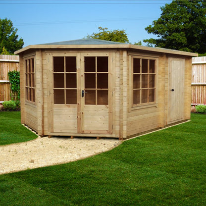 Shire Rowney Corner Log Cabin w/ Store - 10ft x 14ft