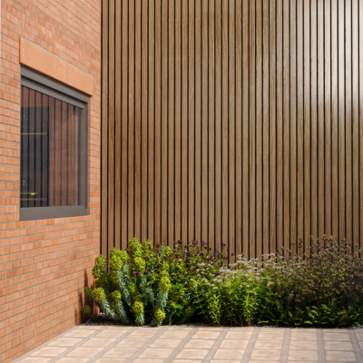 ShadowClad slatted composite cladding panel in Golden Oak, 2900mm x 175mm x 9mm, suitable for outdoor use.