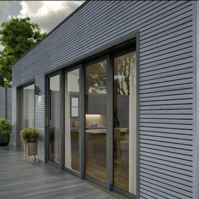 ShadowClad slatted exterior composite cladding panel in Silver Grey Oak, 2900mm x 175mm, for outdoor applications
