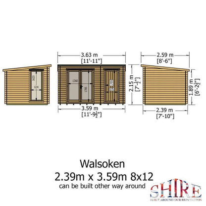 Walsoken Log Cabin inc Side Shed - 8ft x 12ft