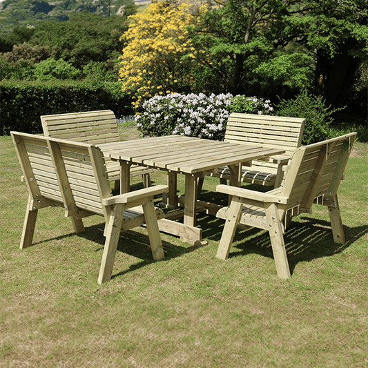 Churnet Valley Ergo 8 Seater Square Table Set (4 Benches)