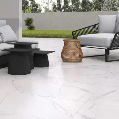 Calacatta Alfresco Marble Effect Outdoor Porcelain Paving Tile - 1200mm x 600mm - Grey - Spectrum