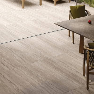 Travertine Stone Effect Outdoor Porcelain Paving Tile - 1200mm x 600mm - Dark Beige - Spectrum