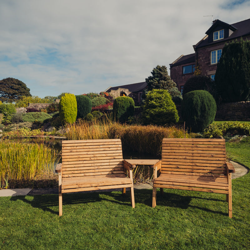 Churnet Valley 4 Seat Set (2 x 2 Seat Benches) Angled Tray