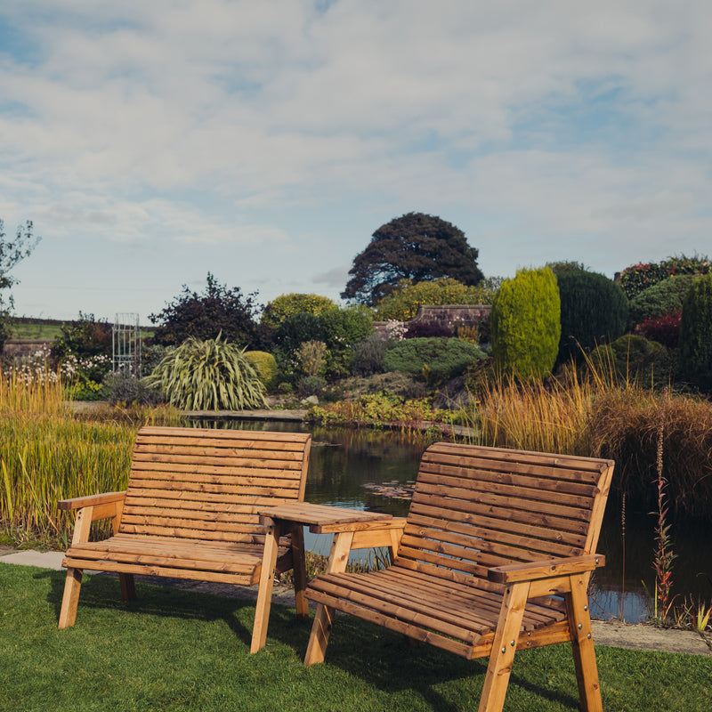 Churnet Valley 4 Seat Set (2 x 2 Seat Benches) Angled Tray