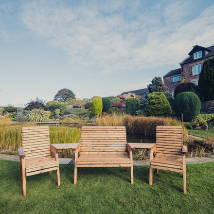 Churnet Valley 4 Seat Set (1 x 2 Seat Bench and 2 Chairs) Angled Tray