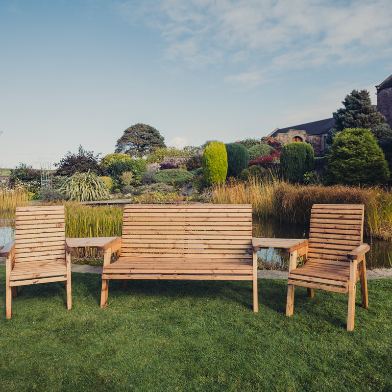 Churnet Valley 5 Seat Set (1 x 3 Seat Bench and 2 Chairs) Angled Tray