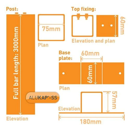 Alukap-SS Complete post & bracket kit 3000mm - All Colours