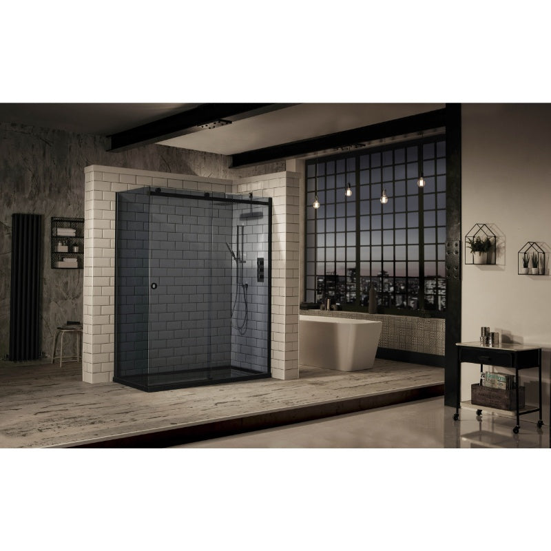 Aquaglass Sphere Tinted Sliding Shower Door w/ Chrome Cut-Out Handle - All Sizes