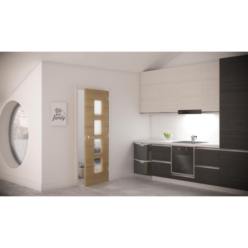 Deanta Augusta Oak Internal Fire Door Glazed Prefinished - 78in x 30in (1981 x 762mm)