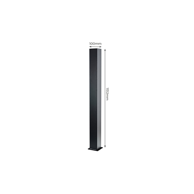 Cladco Aluminium Balustrade Post 1200mm x 100mm x 100mm - Black with Cap and Foot Caps