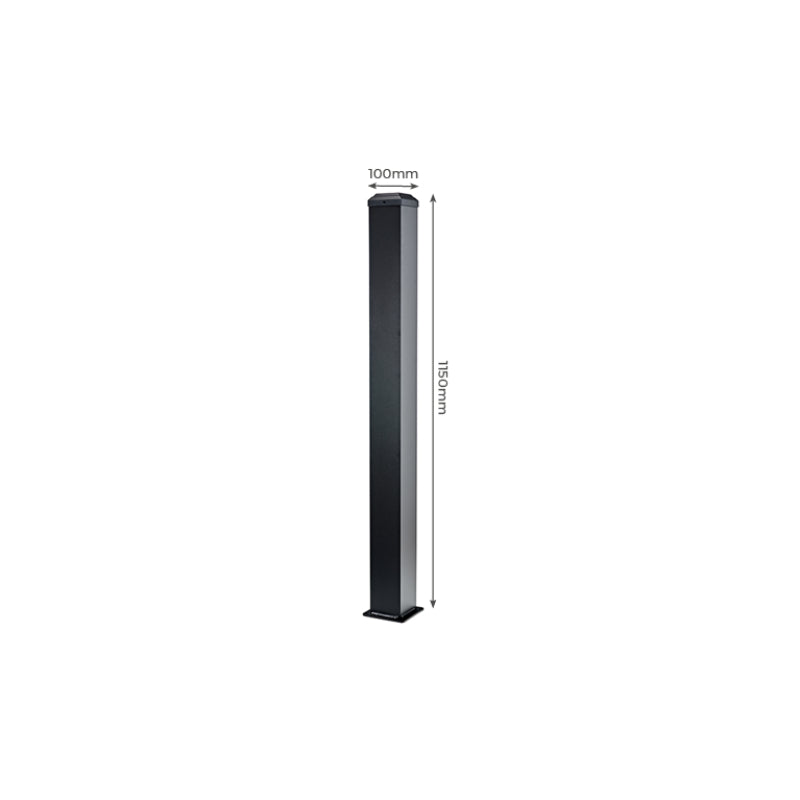 Cladco Aluminium Balustrade Post 1200mm x 100mm x 100mm - Black with Cap and Foot Caps