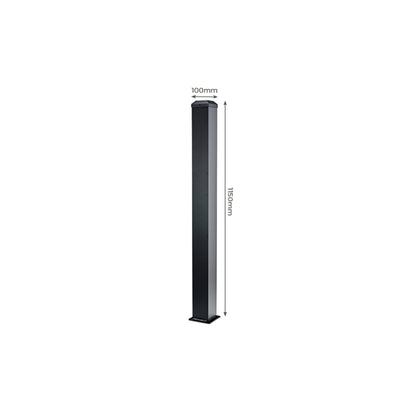 Cladco Aluminium Balustrade Post 1200mm x 100mm x 100mm - Black with Cap and Foot Caps