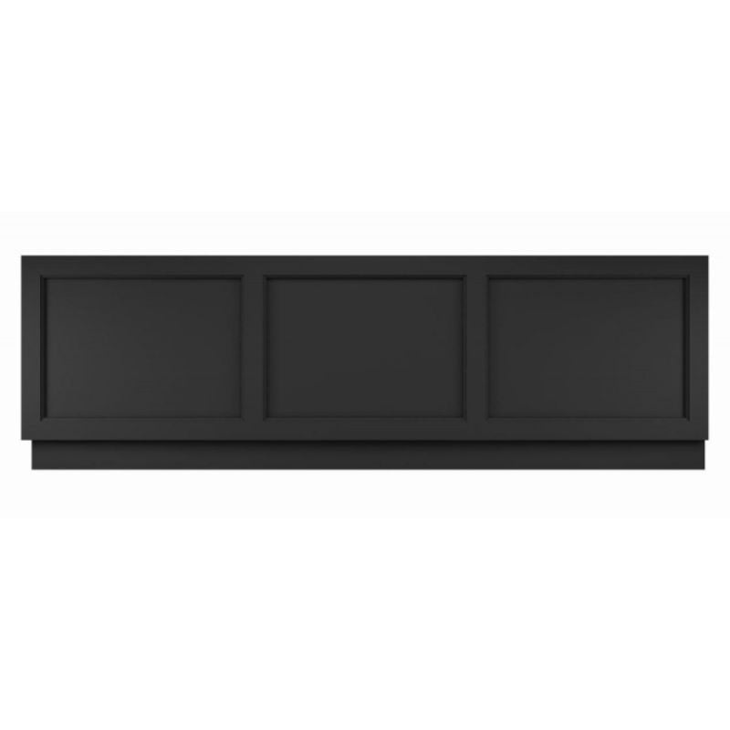 Matt black bath front panel by Bayswater, featuring a sleek, contemporary design, available in 1700mm and 1800mm sizes.