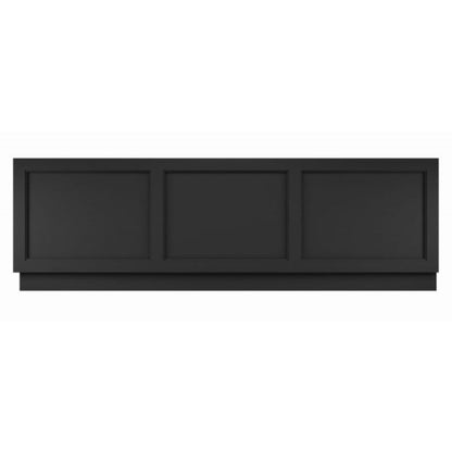 Matt black bath front panel by Bayswater, featuring a sleek, contemporary design, available in 1700mm and 1800mm sizes.