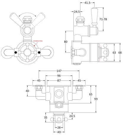 Image for Bayswater Twin Exposed Valve with Black Indices