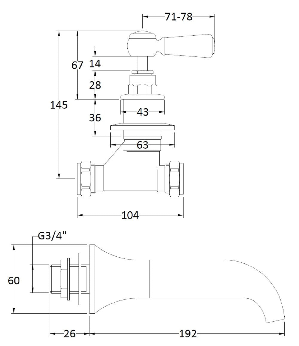 Image for Bayswater White 3 Tap Hole Wall Bath Filler - BAYT409