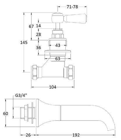 Image for Bayswater White 3 Tap Hole Wall Bath Filler - BAYT409