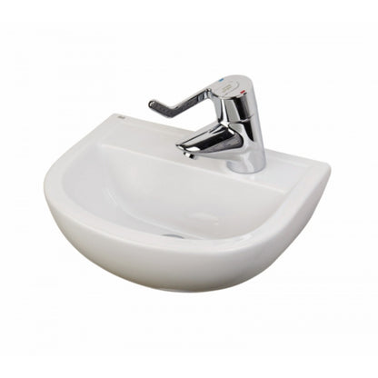 White RAK Ceramics 380mm pedestal basin with single tap hole and modern design.