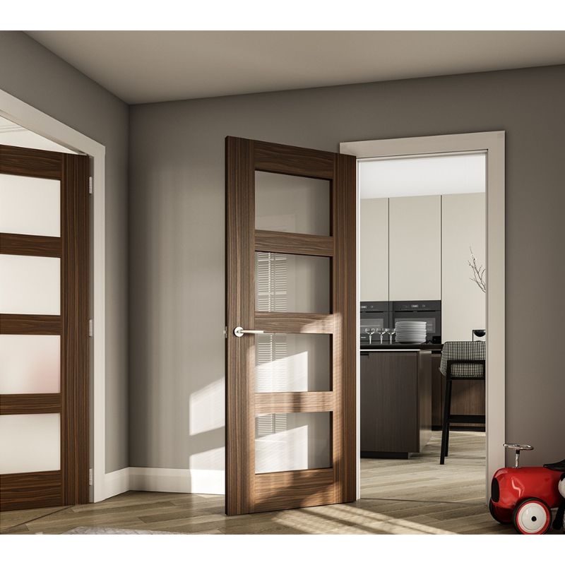 Deanta Internal Walnut Fully Finished Coventry 4L Clear Glass FD30 Door 1981 x 686 x 45mm