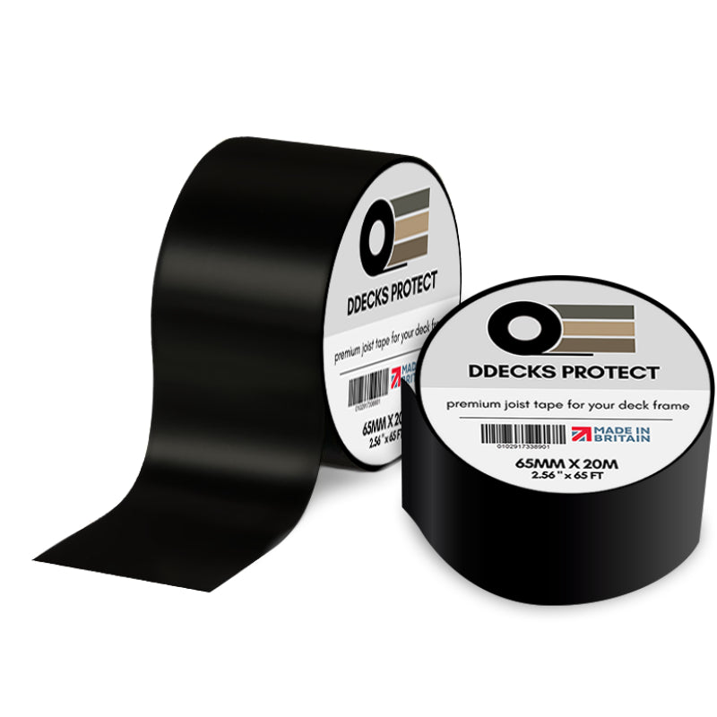 Black DDecks Protect Premium Joist Tape, 65mm x 20m, designed for deck framing and protection.