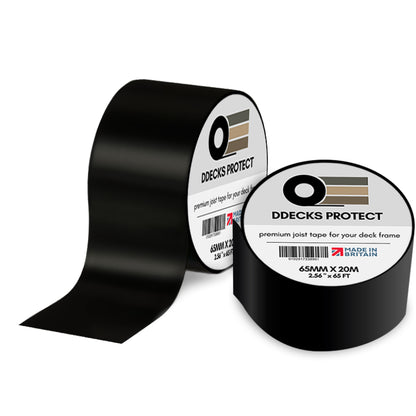 Black DDecks Protect Premium Joist Tape, 65mm x 20m, designed for deck framing and protection.