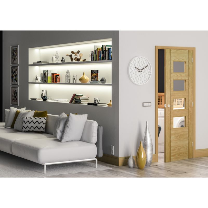 Deanta Seville Prefinished Square Glazing Oak Internal Door - 80.3in x 32.5in (2040 x 826mm)