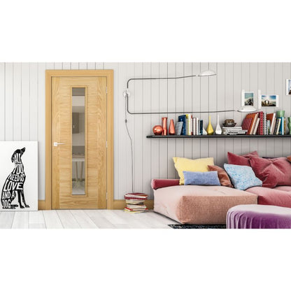 Deanta Seville Oak Internal Door Glazed Prefinished - 78in x 30in (1981 x 762mm)