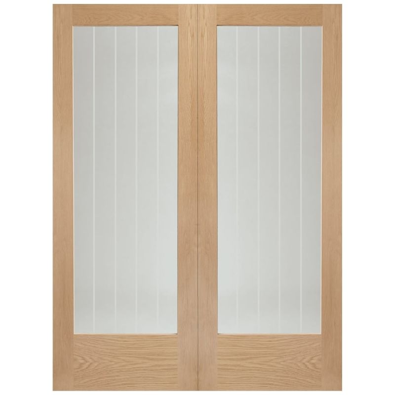 Image for XL Joinery Suffolk Internal Oak Rebated Door Pair with Clear Etched Glass 1981 x 1067 x 40mm (42")
