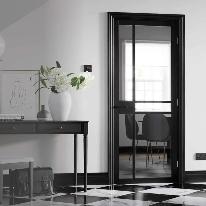 LPD Greenwich Black Primed Clear Glazed 5L Internal Industrial Style Door - 78in x 33in (1981 x 838mm)

